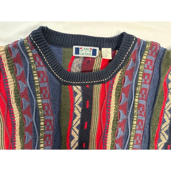 Vintage Sutter & Grant 3D Knit Coogi Style Sweater Cotton Size XL - Picture 3 of 12
